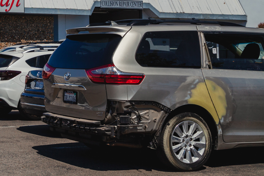 A car damaged car in need of collision repair in San Rafael